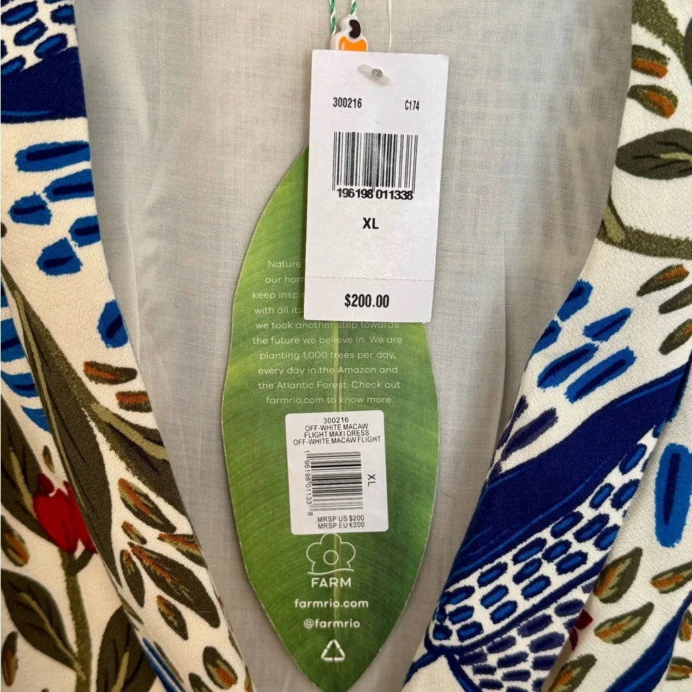 FARM Rio Blue, Green & White Bird-Print Maxi Dress - Picture 6 of 6